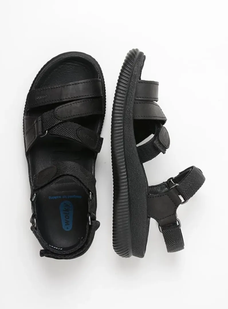 DAMES Wolky Sandalen<Action Lady - zwart gevet leer