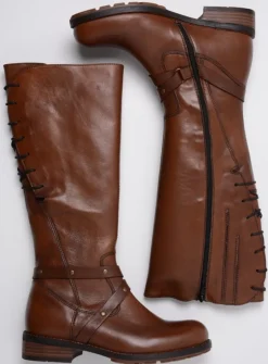 DAMES Wolky Veterlaarzen|Lange Laarzen<Belmore - cognac leer