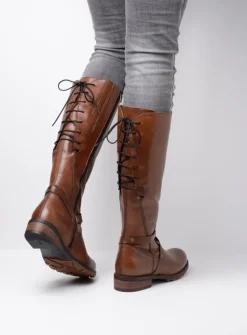 DAMES Wolky Veterlaarzen|Lange Laarzen<Belmore - cognac leer