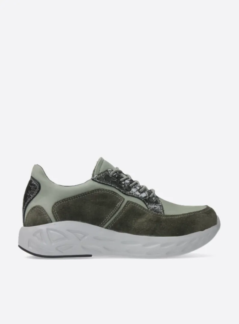 DAMES Wolky Lage Veterschoenen|Wandelschoenen<Bounce - grijsgroen combi leer