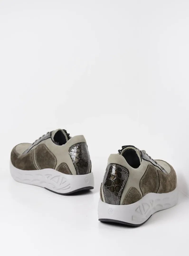 DAMES Wolky Lage Veterschoenen|Wandelschoenen<Bounce - grijsgroen combi leer