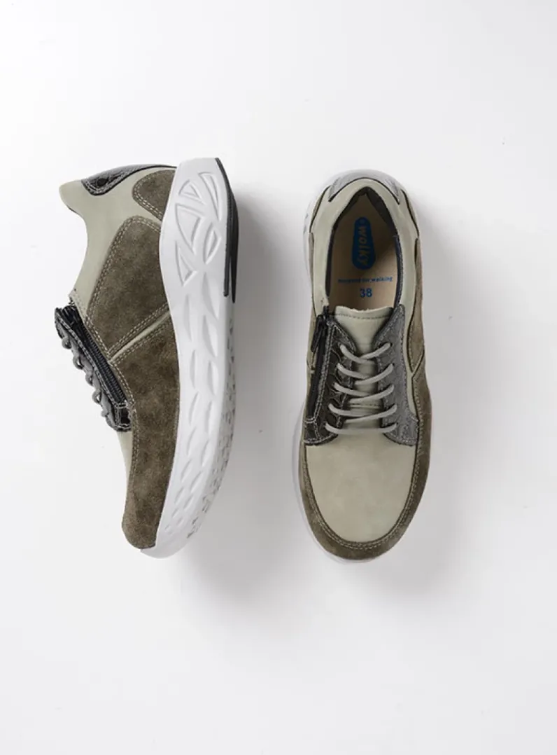 DAMES Wolky Lage Veterschoenen|Wandelschoenen<Bounce - grijsgroen combi leer