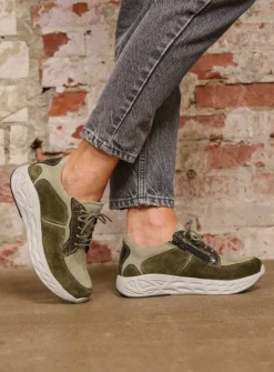 DAMES Wolky Lage Veterschoenen|Wandelschoenen<Bounce - grijsgroen combi leer