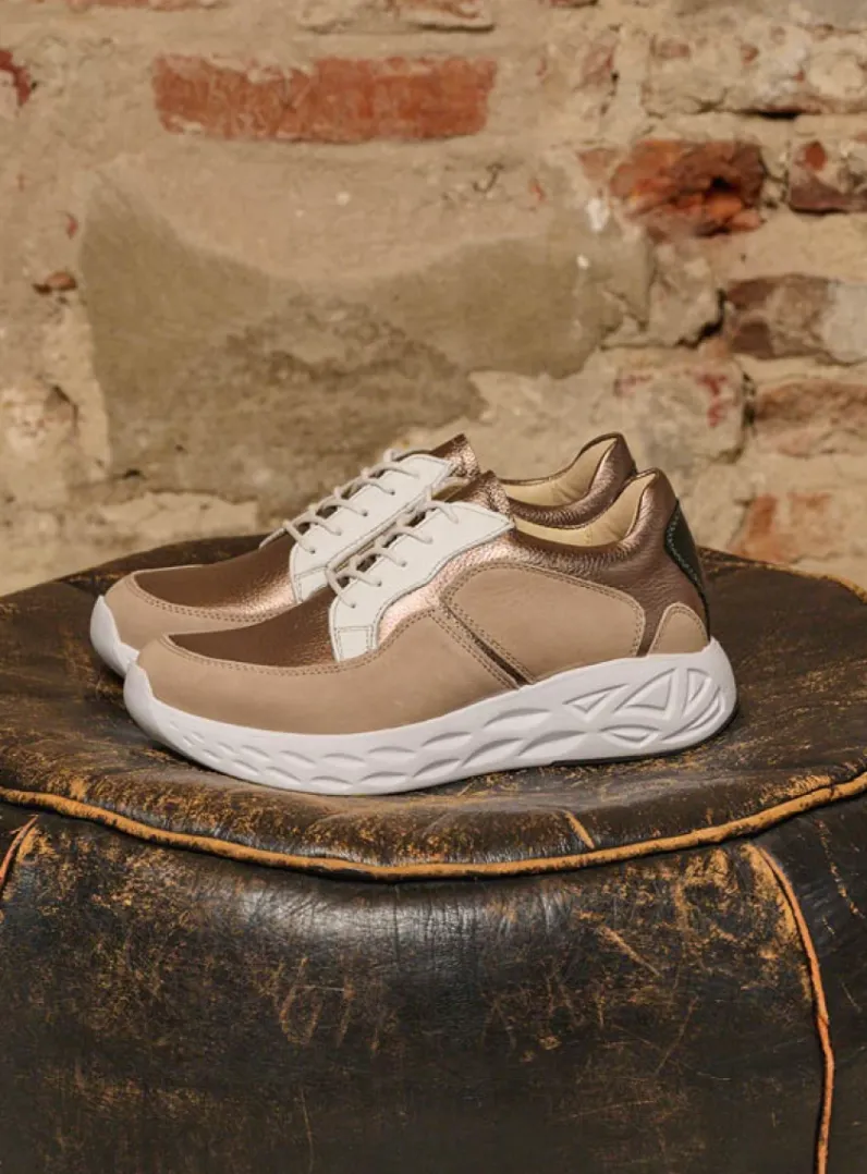 DAMES Wolky Lage Veterschoenen|Wandelschoenen<Bounce - safari/brons combi leer