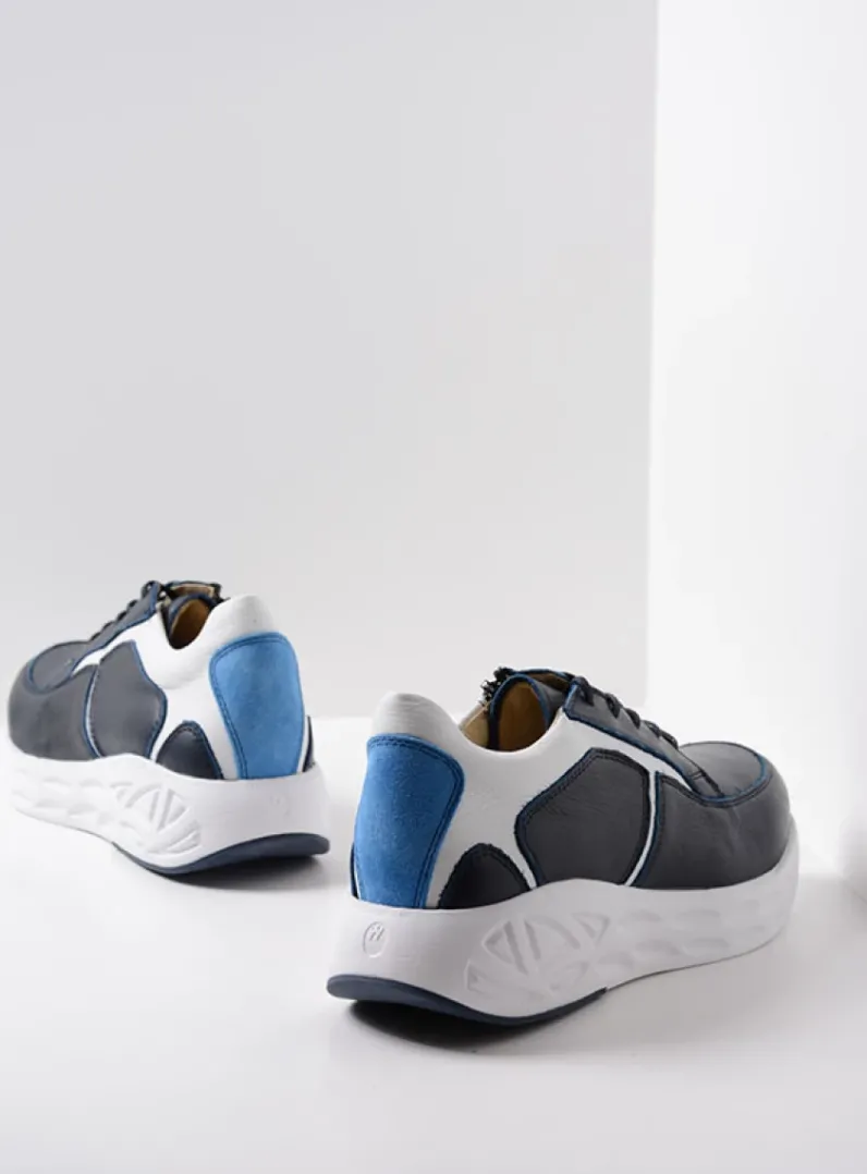 DAMES Wolky Lage Veterschoenen|Wandelschoenen<Bounce - wit/blauw combi leer
