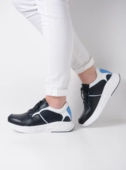 DAMES Wolky Lage Veterschoenen|Wandelschoenen<Bounce - wit/blauw combi leer