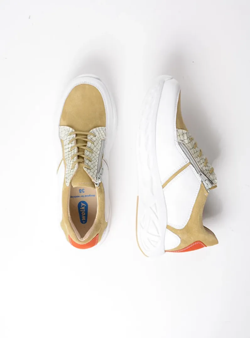 DAMES Wolky Lage Veterschoenen|Wandelschoenen<Bounce - wit/groen combi leer