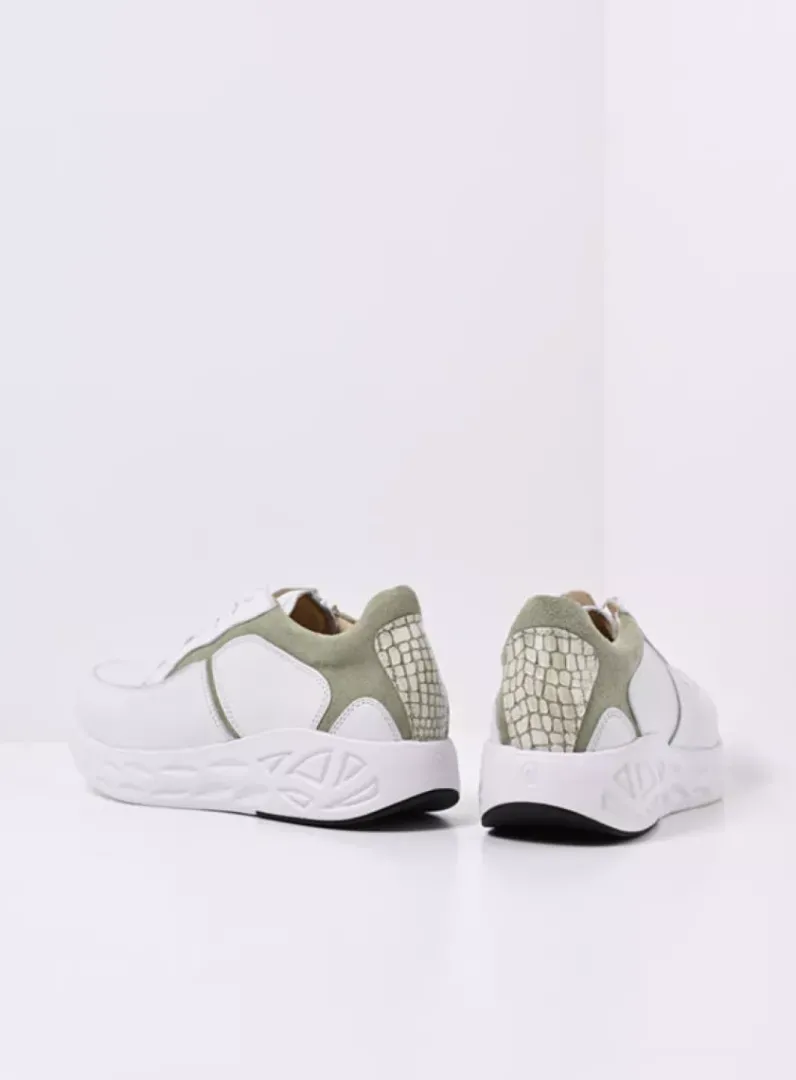 DAMES Wolky Lage Veterschoenen|Wandelschoenen<Bounce - wit/lichtgroen leer