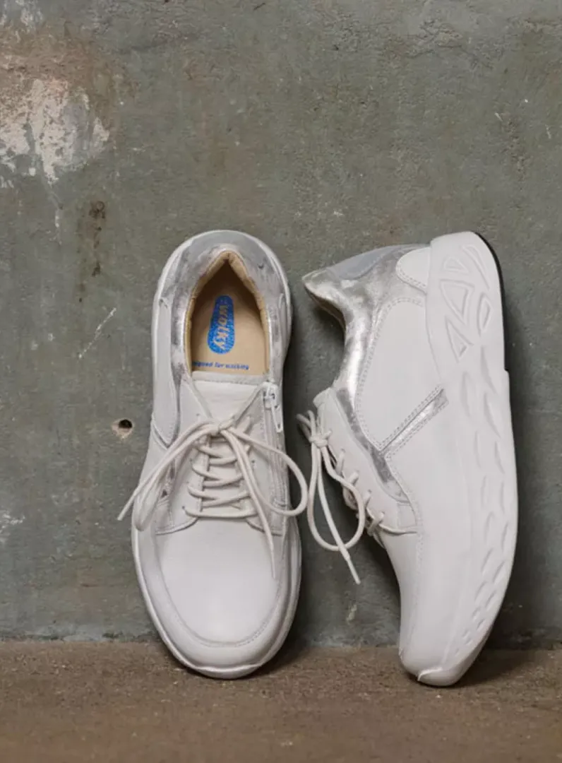 DAMES Wolky Lage Veterschoenen|Wandelschoenen<Bounce - wit/zilver leer