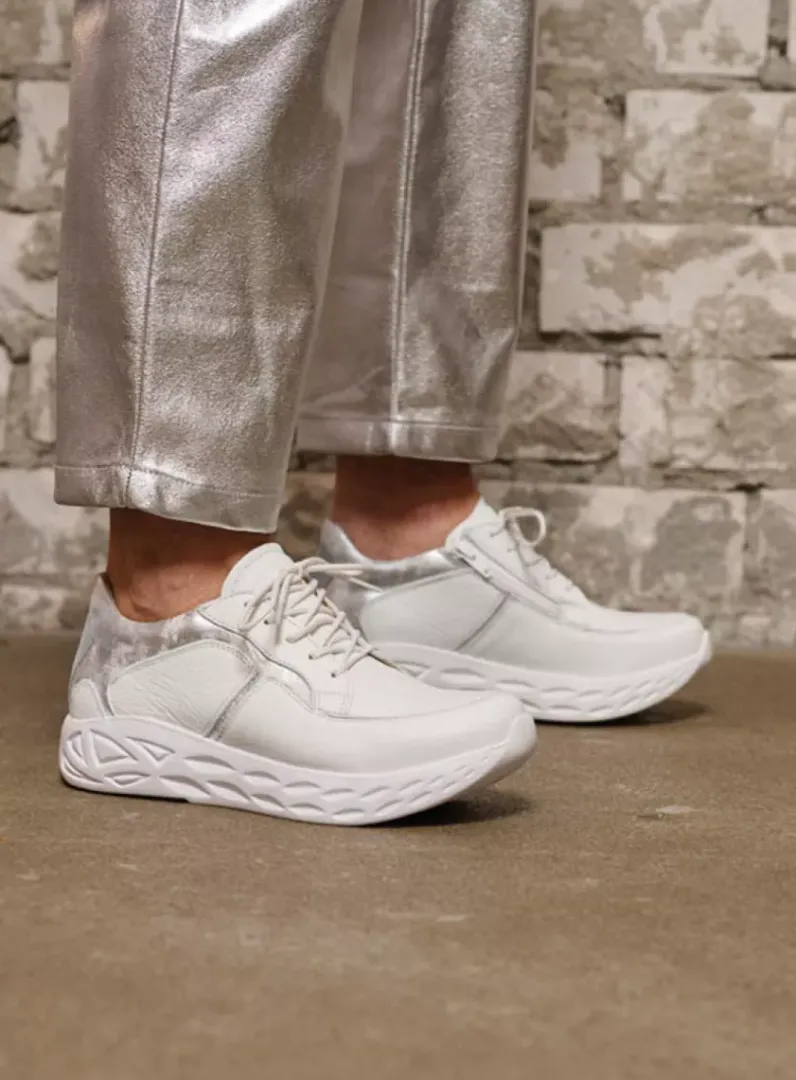DAMES Wolky Lage Veterschoenen|Wandelschoenen<Bounce - wit/zilver leer