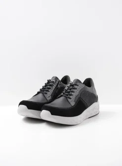 DAMES Wolky Lage Veterschoenen|Wandelschoenen<Bounce - zwart combi leer
