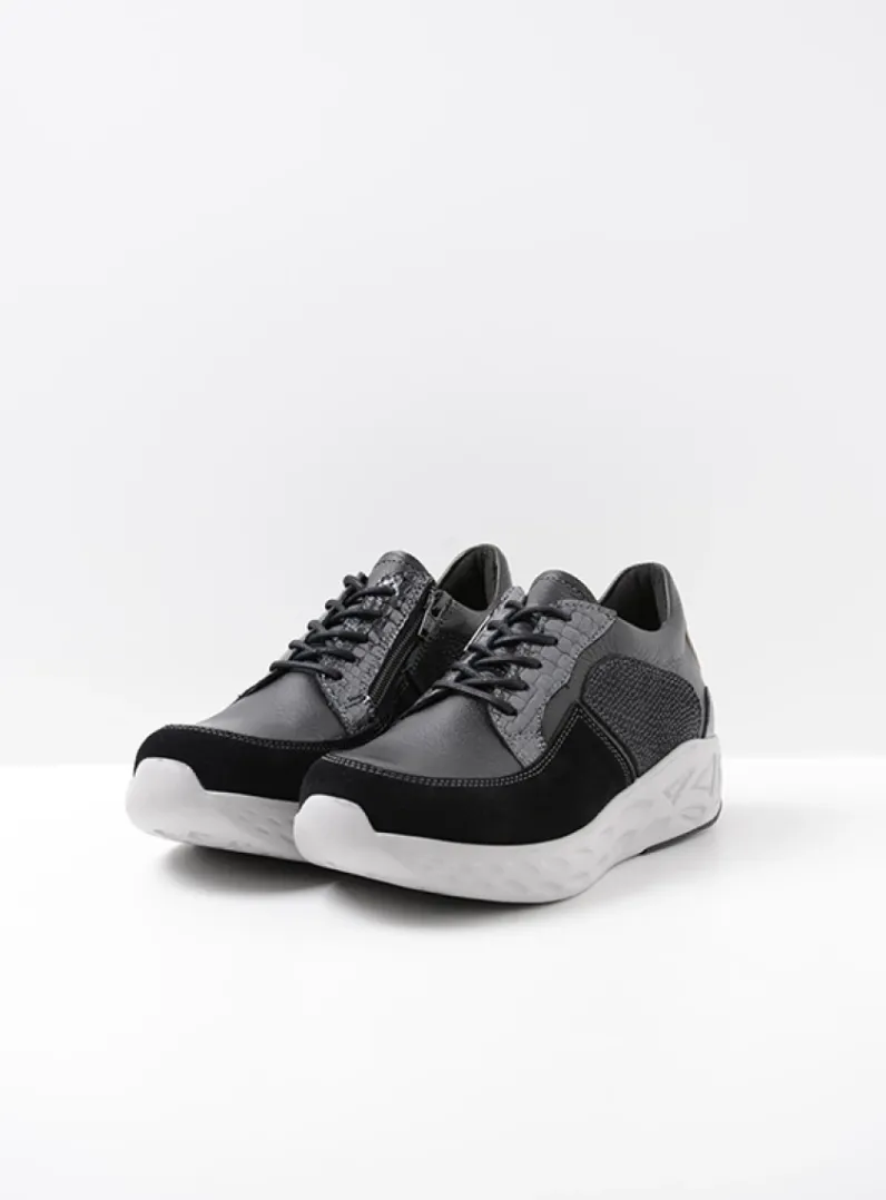 DAMES Wolky Lage Veterschoenen|Wandelschoenen<Bounce - zwart combi leer