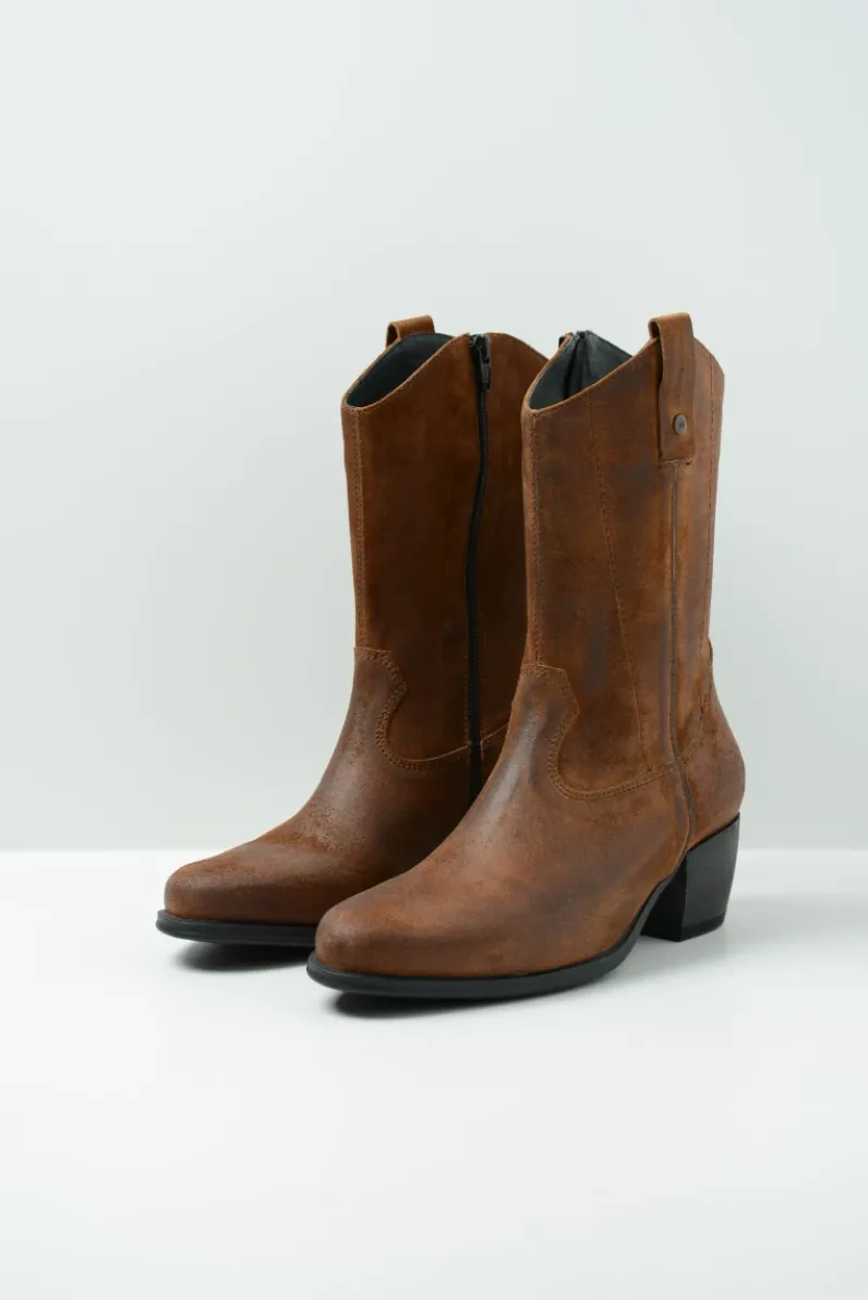 DAMES Wolky Halfhoge Laarzen|Cowboylaarzen<Caprock - cognac suede
