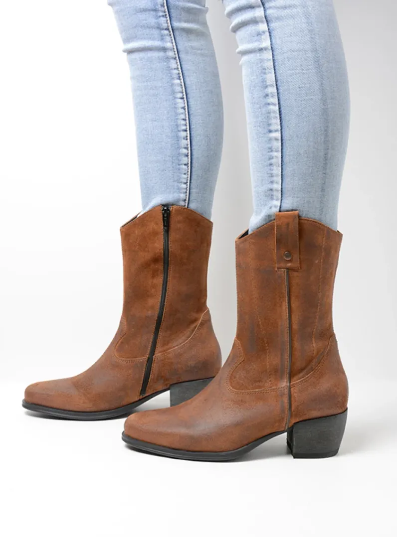 DAMES Wolky Halfhoge Laarzen|Cowboylaarzen<Caprock - cognac suede