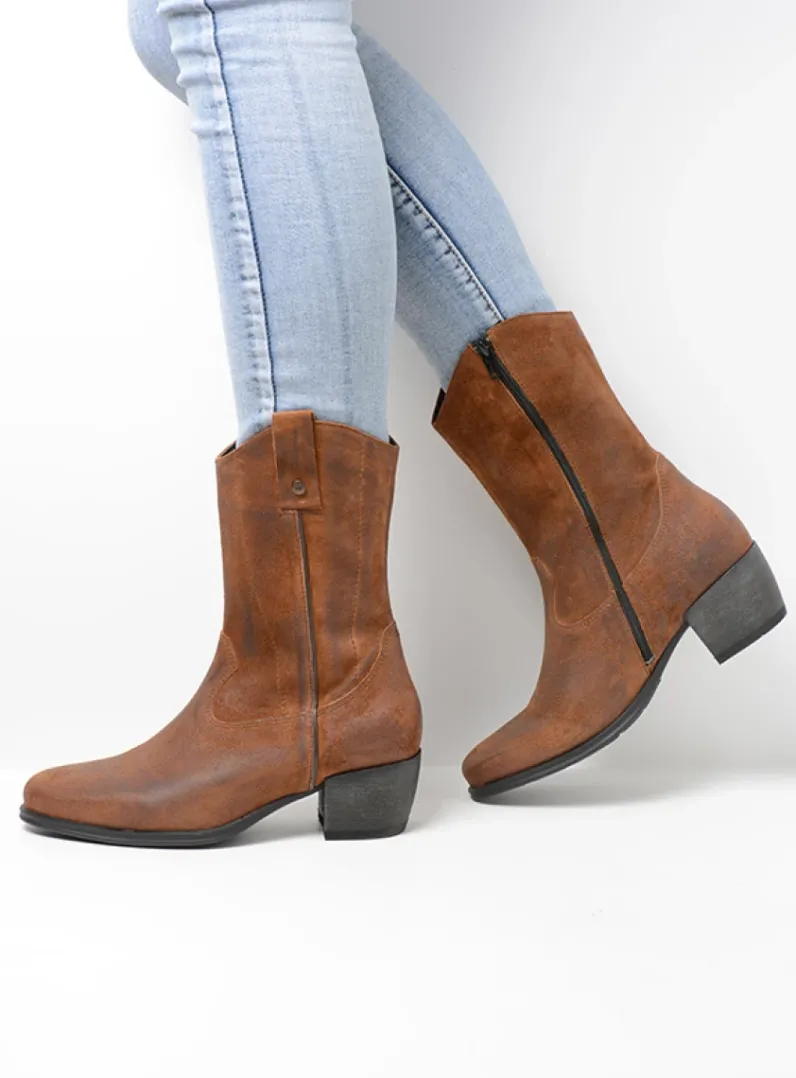 DAMES Wolky Halfhoge Laarzen|Cowboylaarzen<Caprock - cognac suede