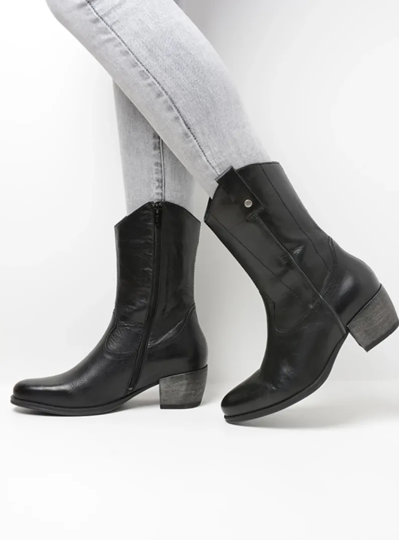 DAMES Wolky Halfhoge Laarzen|Cowboylaarzen<Caprock - zwart leer