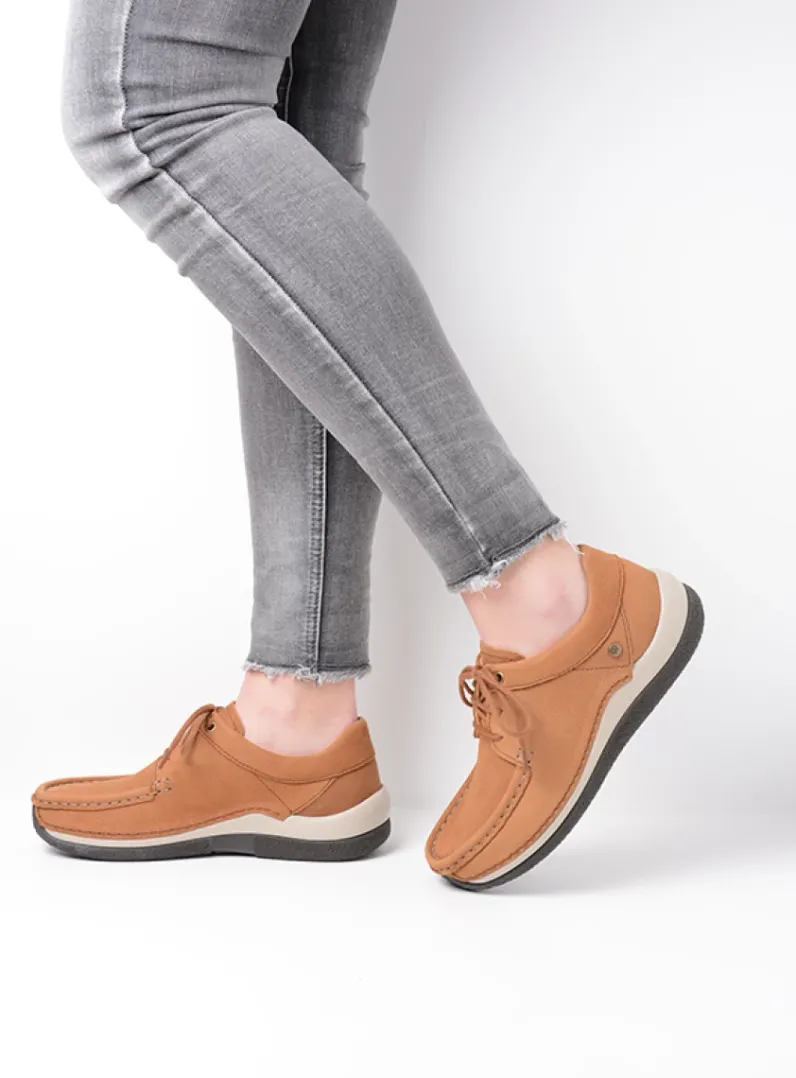DAMES Wolky Lage Veterschoenen|Sneakers<Celebration - cognac nubuck