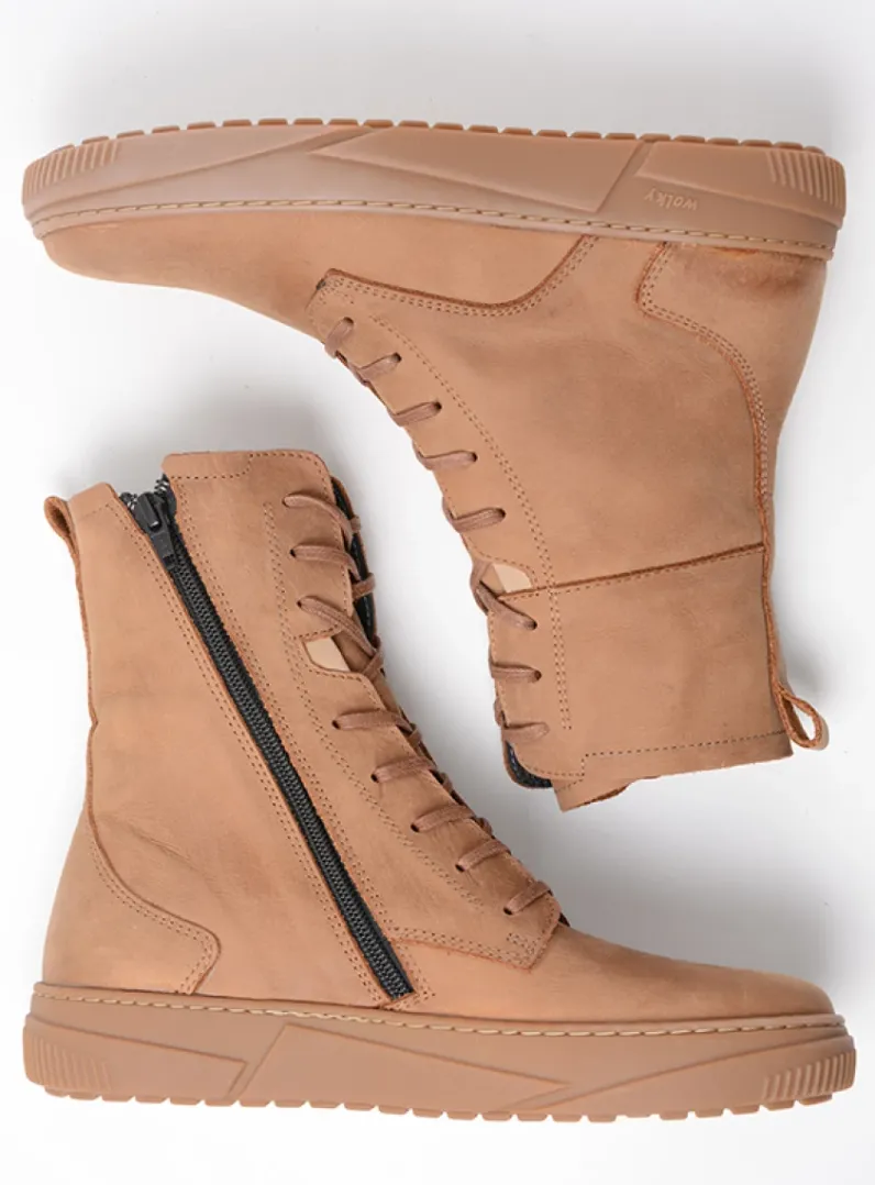 DAMES Wolky Hoge Veterschoenen|Veterlaarzen<Check - cognac nubuck