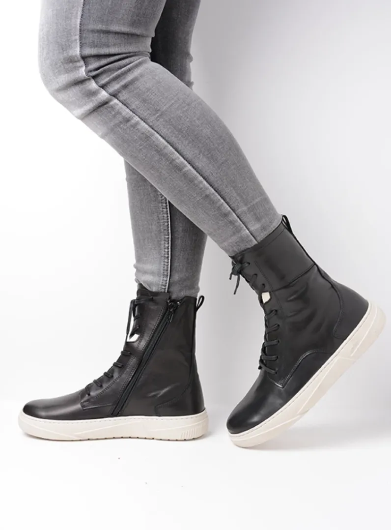 DAMES Wolky Hoge Veterschoenen|Veterlaarzen<Check - zwart leer