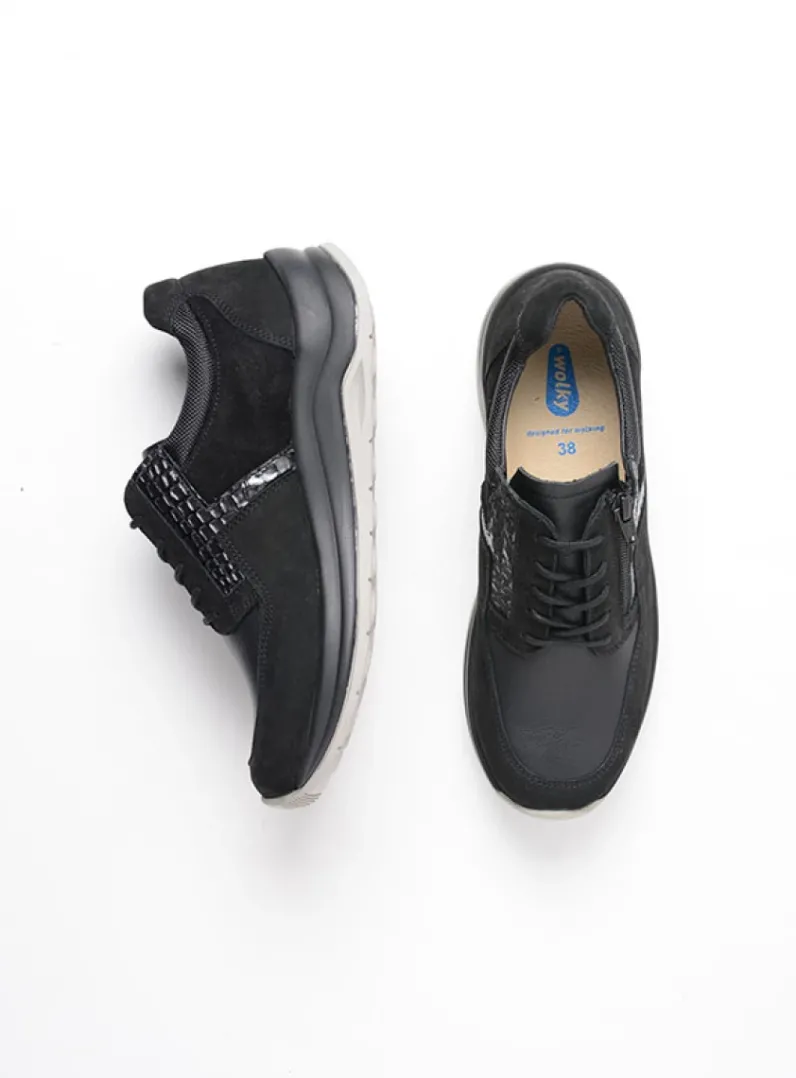 DAMES Wolky Lage Veterschoenen|Wandelschoenen<Comrie - zwart combi leer