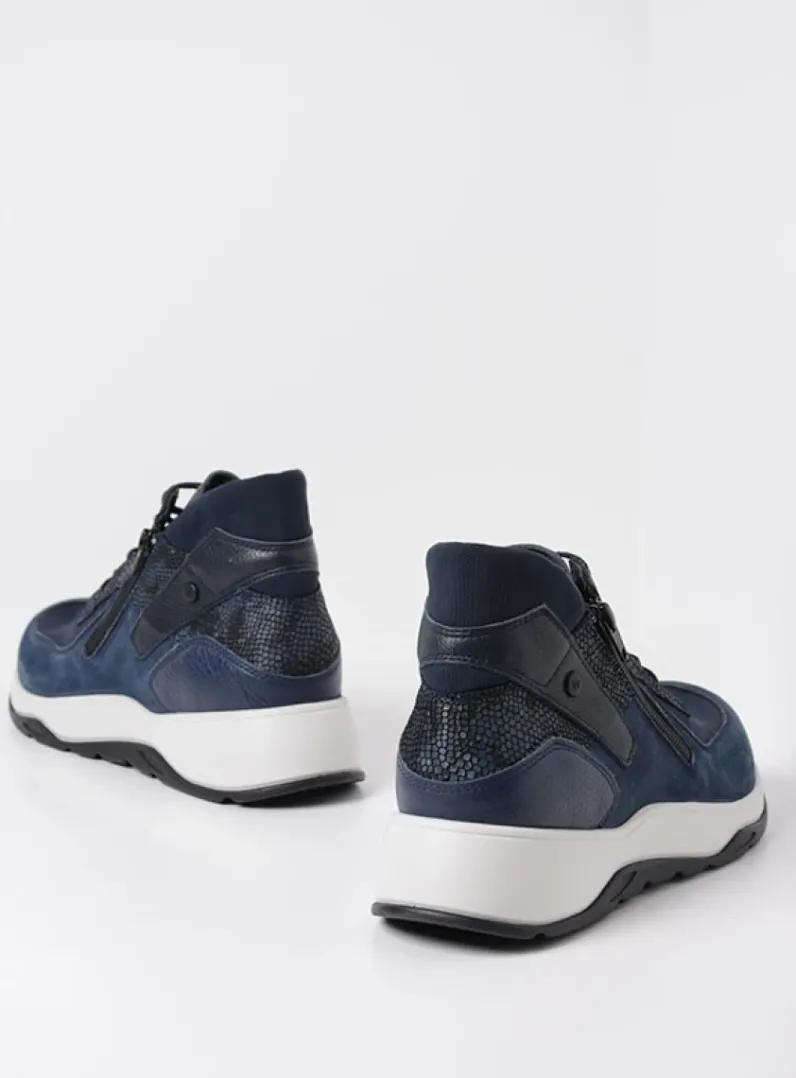 DAMES Wolky Hoge Veterschoenen|Wandelschoenen<Crown S2F - blauw stretchleer