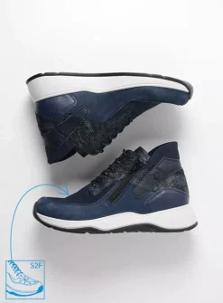 DAMES Wolky Hoge Veterschoenen|Wandelschoenen<Crown S2F - blauw stretchleer