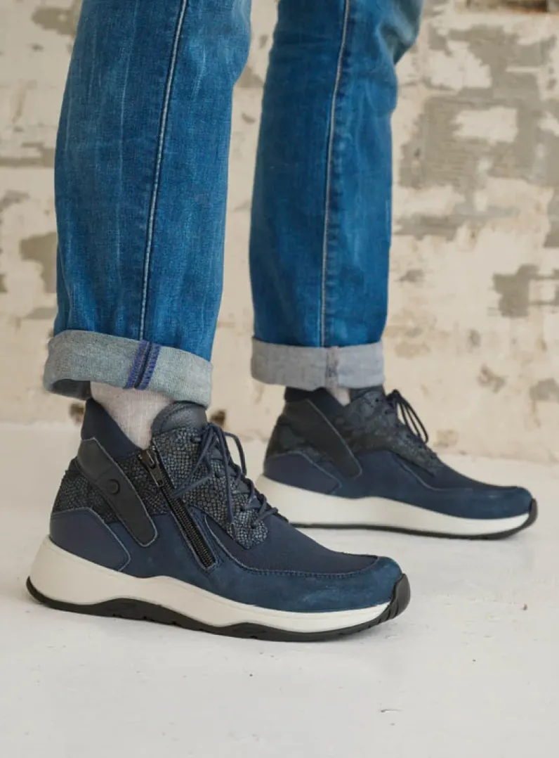 DAMES Wolky Hoge Veterschoenen|Wandelschoenen<Crown S2F - blauw stretchleer