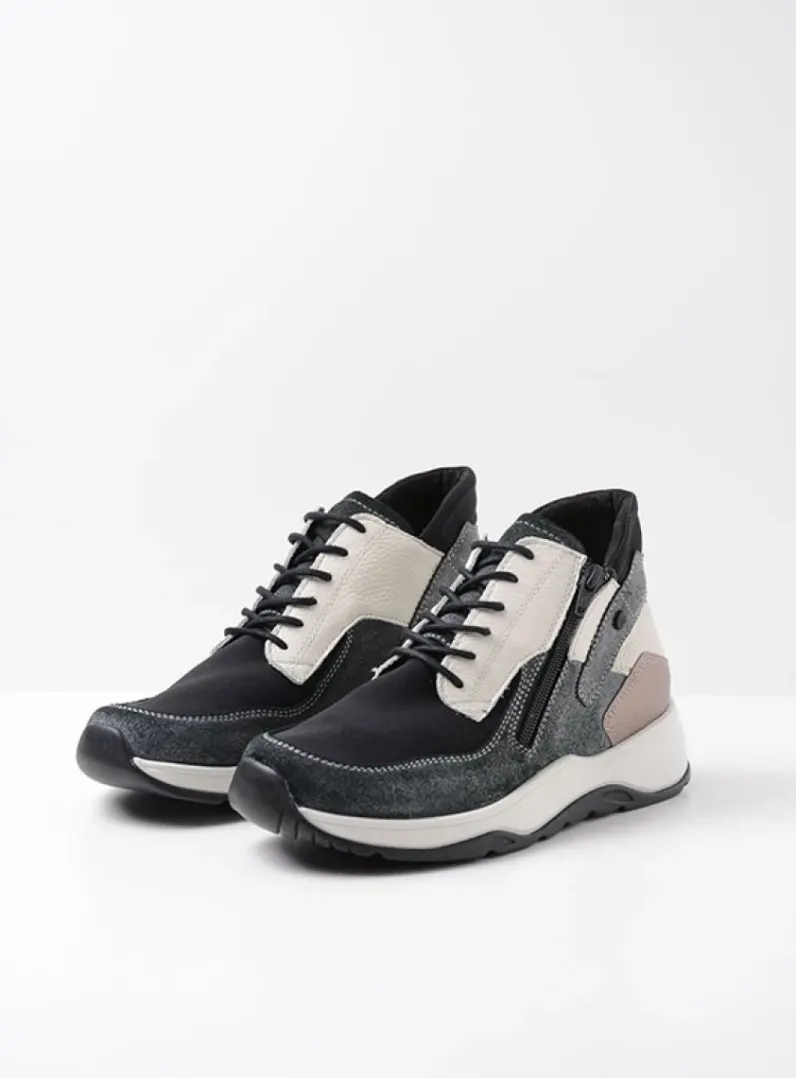 DAMES Wolky Hoge Veterschoenen|Wandelschoenen<Crown S2F - zwart/gebroken wit stretchleer