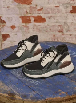 DAMES Wolky Hoge Veterschoenen|Wandelschoenen<Crown S2F - zwart/gebroken wit stretchleer