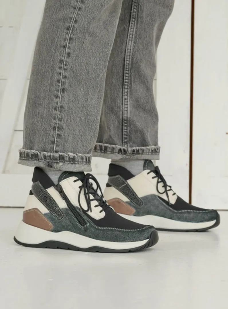 DAMES Wolky Hoge Veterschoenen|Wandelschoenen<Crown S2F - zwart/gebroken wit stretchleer