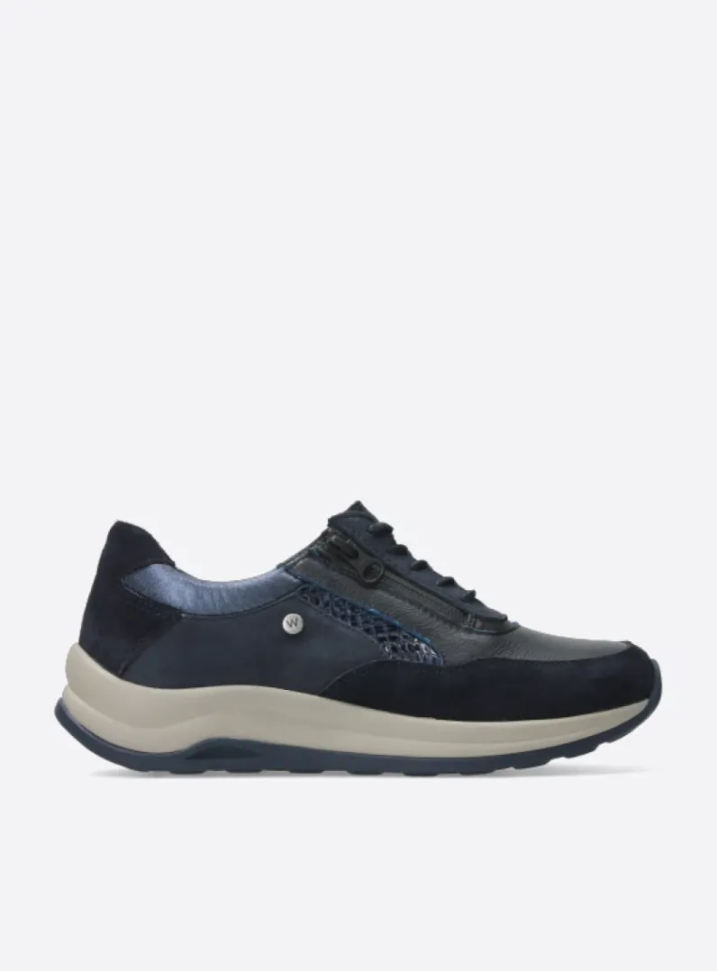 DAMES Wolky Lage Veterschoenen|Wandelschoenen<Cupar - blauw combi leer