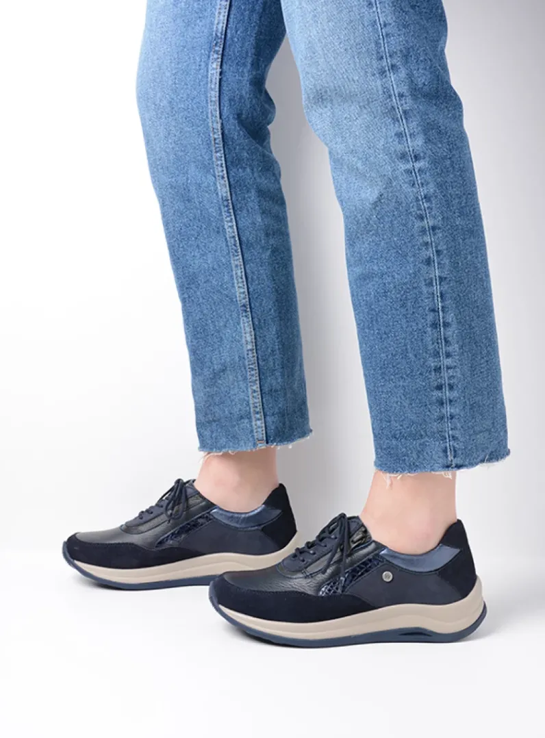 DAMES Wolky Lage Veterschoenen|Wandelschoenen<Cupar - blauw combi leer
