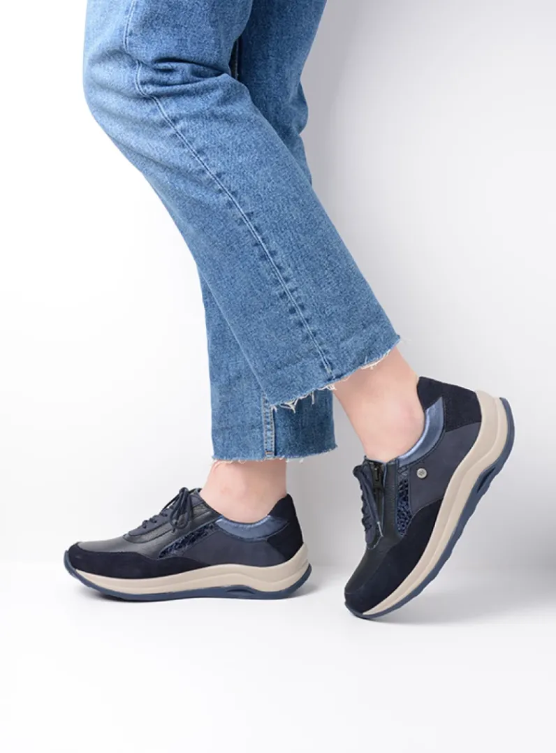 DAMES Wolky Lage Veterschoenen|Wandelschoenen<Cupar - blauw combi leer