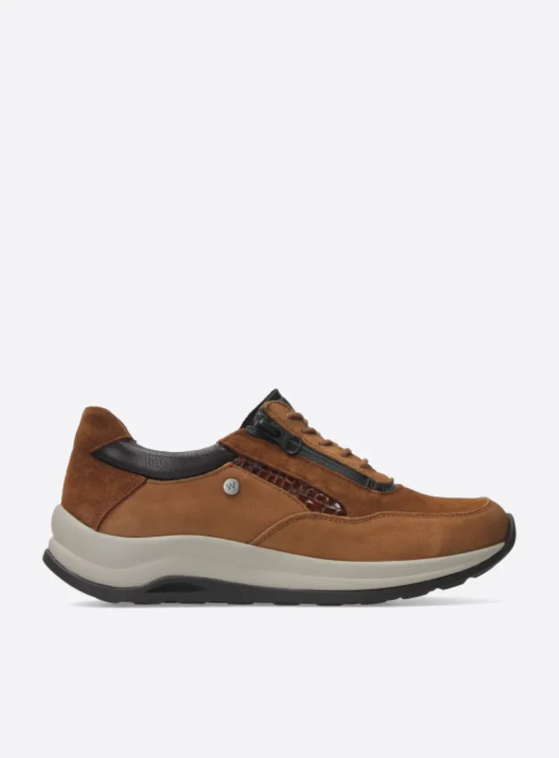 DAMES Wolky Lage Veterschoenen|Sneakers<Cupar - cognac combi leer