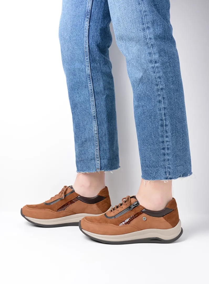 DAMES Wolky Lage Veterschoenen|Sneakers<Cupar - cognac combi leer