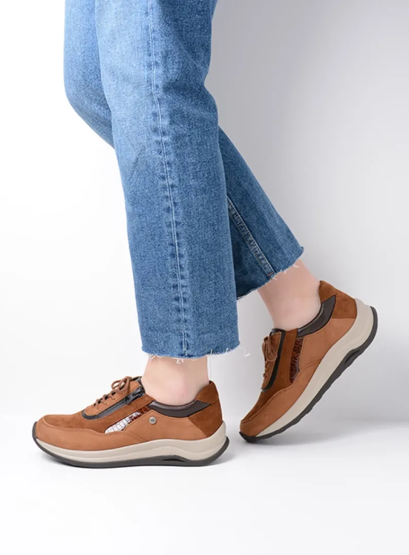 DAMES Wolky Lage Veterschoenen|Sneakers<Cupar - cognac combi leer