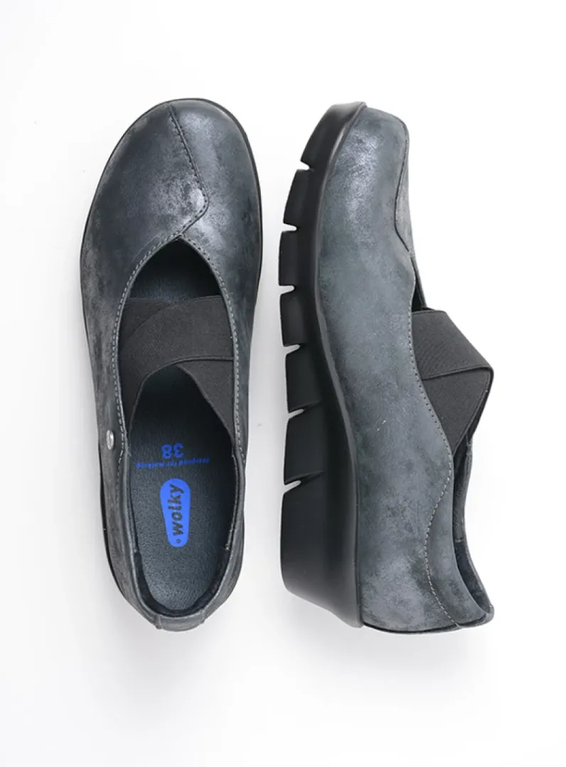 DAMES Wolky Instappers|Herfst/Winter<Cursa - zwart metallic nubuck