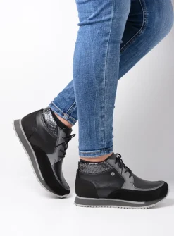 DAMES Wolky Hoge Veterschoenen|Wandelschoenen<e-Boot - zwart combi leer