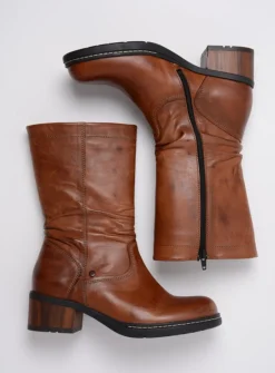 DAMES Wolky Halfhoge Laarzen|Herfst/Winter<Edmonton - cognac leer