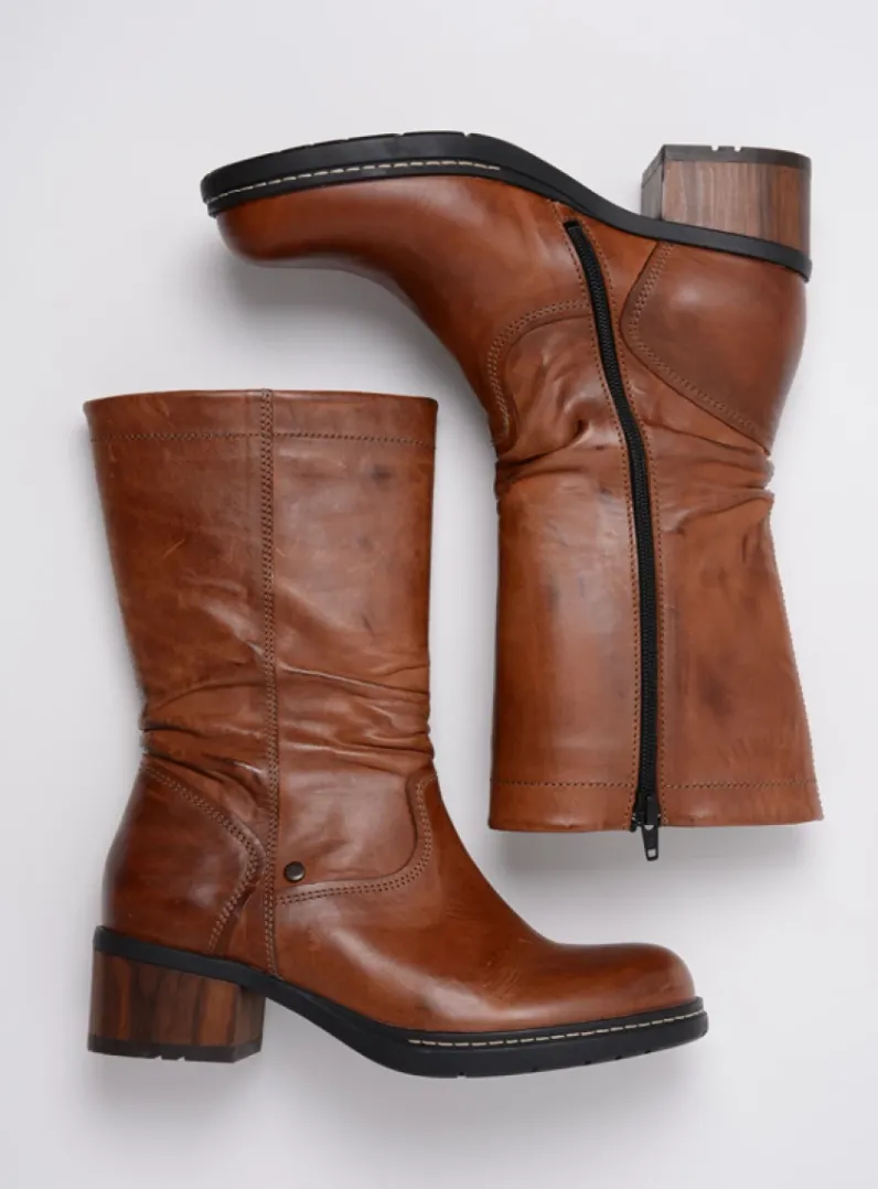 DAMES Wolky Halfhoge Laarzen|Herfst/Winter<Edmonton - cognac leer