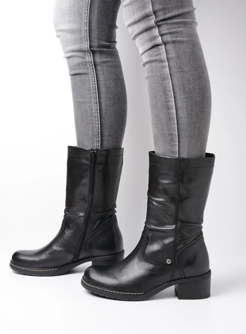 DAMES Wolky Halfhoge Laarzen|Herfst/Winter<Edmonton - zwart gepoetst leer