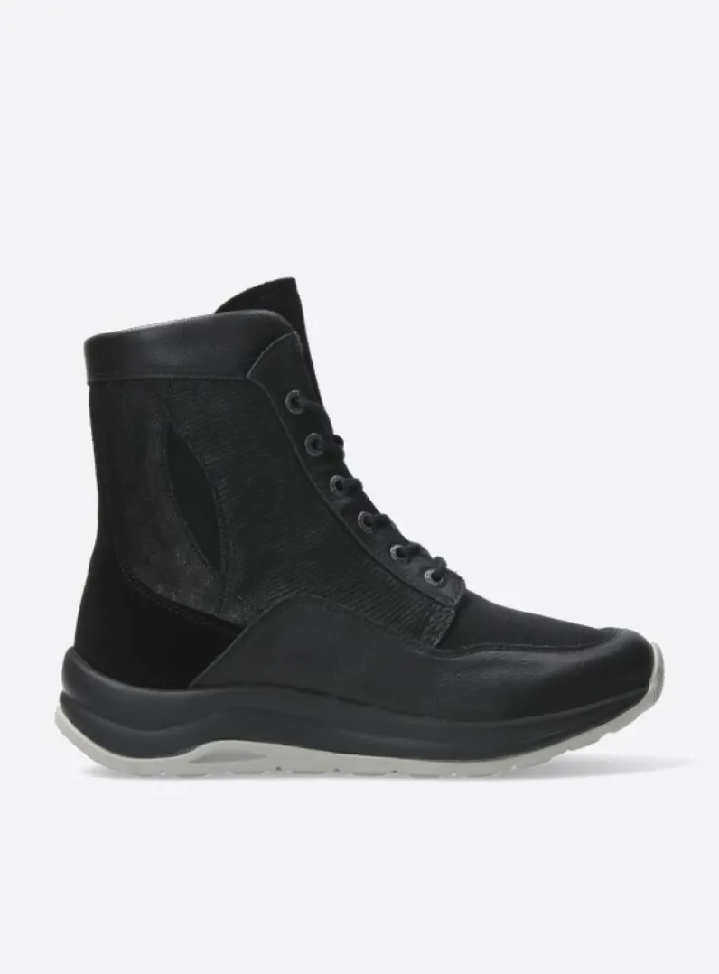 DAMES Wolky Hoge Veterschoenen|Veterlaarzen<Ellon S2F - zwart combi stretchleer