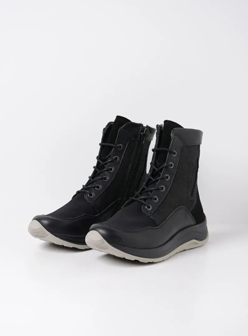 DAMES Wolky Hoge Veterschoenen|Veterlaarzen<Ellon S2F - zwart combi stretchleer
