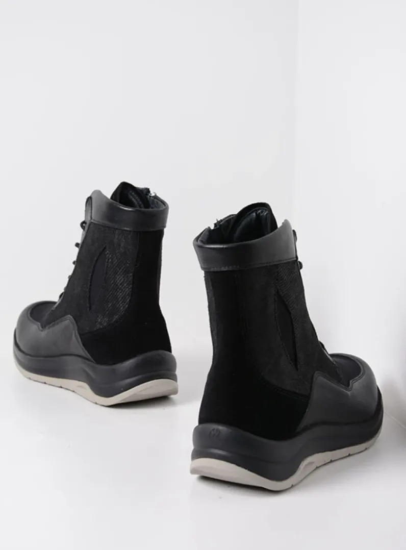 DAMES Wolky Hoge Veterschoenen|Veterlaarzen<Ellon S2F - zwart combi stretchleer