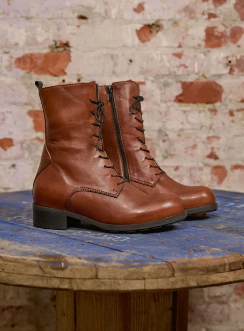 DAMES Wolky Veterlaarzen|Halfhoge Laarzen<Emery HV - 20430 cognac leer