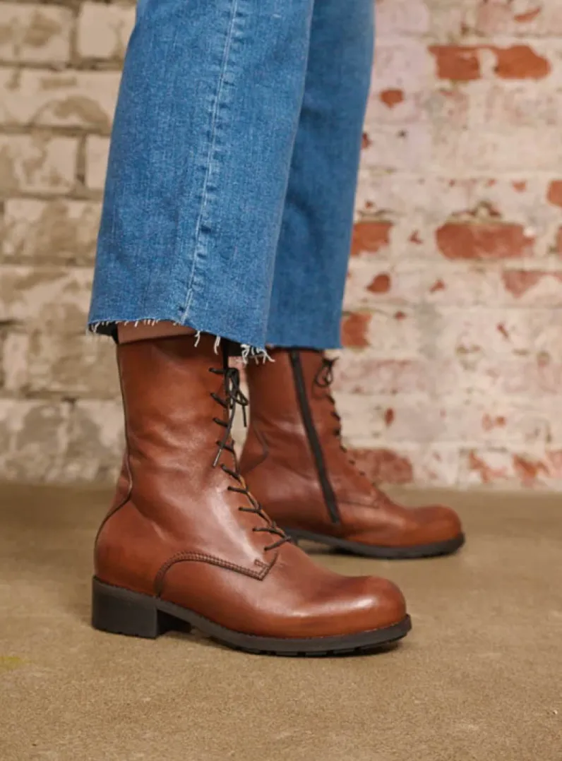 DAMES Wolky Veterlaarzen|Halfhoge Laarzen<Emery HV - 20430 cognac leer