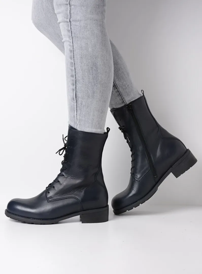 DAMES Wolky Veterlaarzen|Halfhoge Laarzen<Emery HV - blauw leer