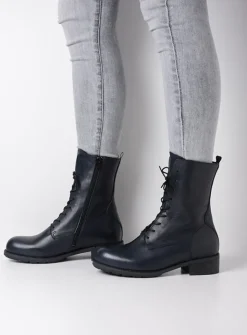 DAMES Wolky Veterlaarzen|Halfhoge Laarzen<Emery HV - blauw leer