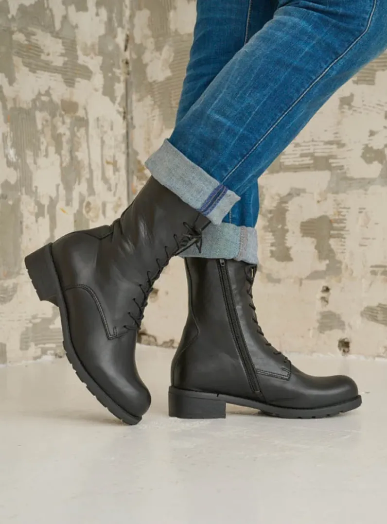 DAMES Wolky Veterlaarzen|Halfhoge Laarzen<Emery HV - zwart leer