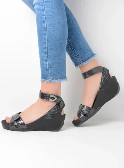 DAMES Wolky Sandalen<Era - antraciet crocolook lakleer